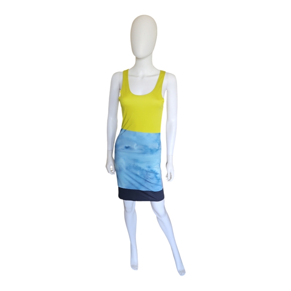 JONATHAN‎ SAUNDERS | Blue / Yellow Tie Dye Colorblock Midi Dress in Size…